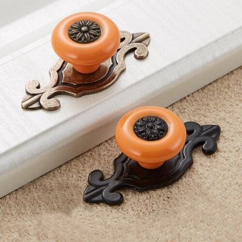 Ceramic Knob Cabinet Handle Metal Zinc Red Yellow Green Black Orange White Colorful Vintage Furniture Drawer Door Pull