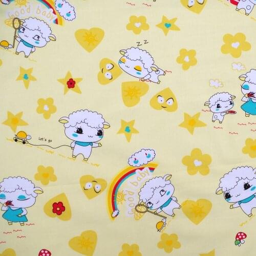 1 yard Cotton Twill Fabric for sewing pathwork, cloth, bedding - Cartoon sheep, heart and star (yellow) (width=160cm)