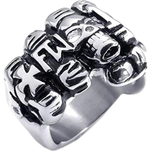 SECRET BOYS Male European American Titanium Steel Fist Ring Ghost Head Pattern Jewelry
