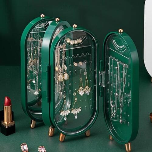 Foldable Jewelry Storage Box Household Earrings Necklace Display Stand High Capacity Luxury Retro Screen Jewelry Organizer Case