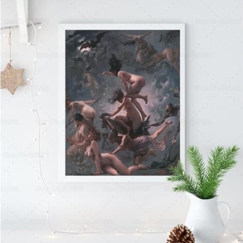 The Departure of The Witches Canvas Painting Luis Ricardo Falero Famous Wall Art Decor for Living Room