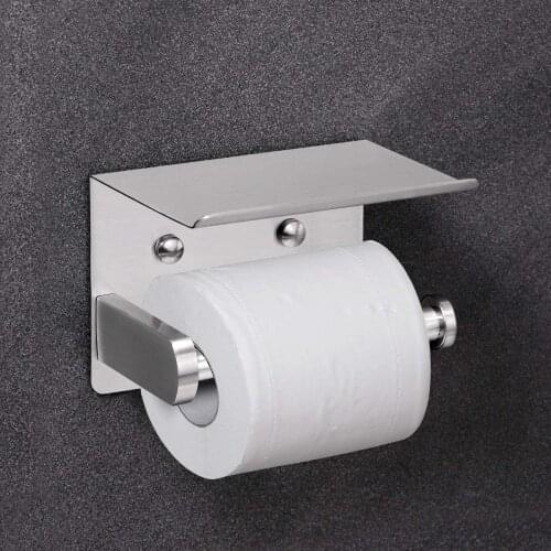 Space Aluminum Toilet Paper Holder with Phone Shelf Bathroom Tissue Holder Toilet Paper Roll Holder