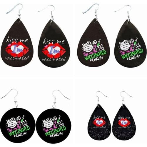I'm Vaccinated Kiss Me A Hug Earrings Faux Leather Nickel-Free Stock