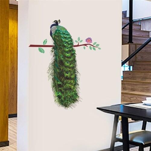 Vivid Beautiful Peacock Wall Art Stickers For Office Store Home Decoration Diy Bird Animal Mural Art PVC Decals Posters