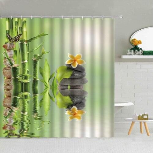 Zen Stone Green Bamboo Shower Curtain Creek Desert Stones Lotus Bathroom Supplies Decor Hanging Curtains 3D Printing Washable