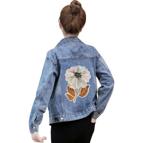 Womens Plus Size Denim Jacket 2021 Spring Denim Jacket Girls Jacket Coat Female Denim Jacket Outerwear Sequined Flowers Jeans
