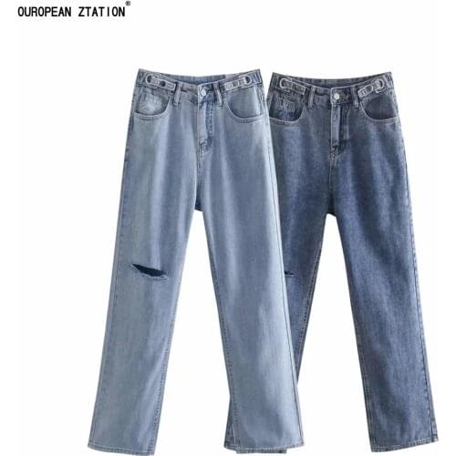 Lauri Laki Wide Leg Straight Jeans Women Plus Size Vintage Ripped Denim Pants Gradient Boyfriend Mom High Waist trousers 2021