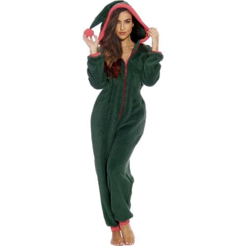 Womens Solid Comfy Brushed Plush Thickening Zipper Sweatshirt Sporting One Piece Jumpsuit With Clown Hat Pajama Hoodie Warm Set