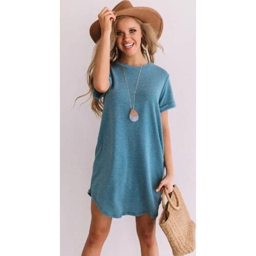 Womens summer 2021 new light green mid-waist loose casual pullover dress womens summer 2021