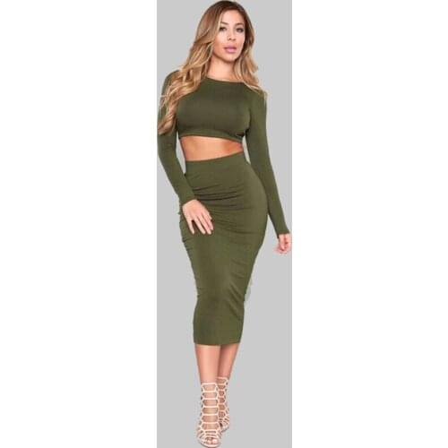 Women Winter Dress 2019 Long Sleeve Two Piece Outfits Backless Cotton Sexy Club Wear Bandage Bodycon Party Dresses