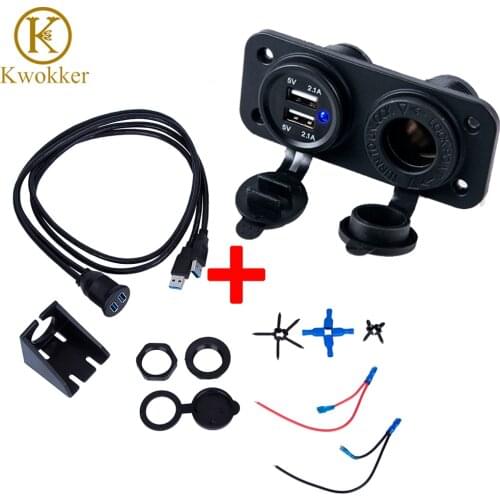 1M Dual USB 3.0 Flush Mount Extension Cable Dash Mount and 12V Car Cigarette Lighter Socket Splitter 2 USB Port Power Charger