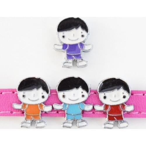 10PCS 8mm Cute Adorable Boy Children Kids Slide Charms Flat Beads DIY Accessories Handmade Bracelets Belt Strips Pet Name Collar