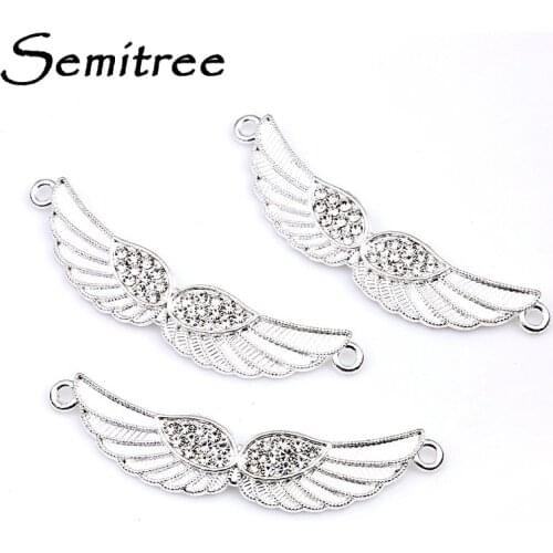 10Pcs/Lot Silver Plated Crystal Angel Wings Connectors for Jewelry Making Necklace Bracelet Findings Accessories DIY Crafts