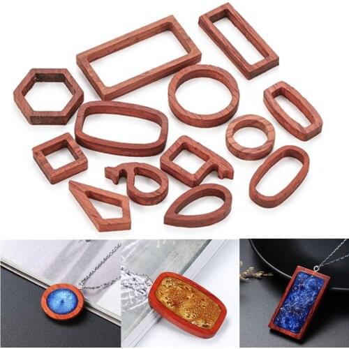 13Style Wood Hollow Pendant Base Solid Wood Frame Molds for DIY Handicraft Crystal Epoxy Resin Mold Necklace Pendants Supplies