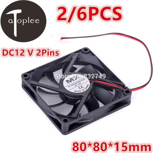 2/6PCS DC 12V Cooler Brushless Fan 80*80*15mm Mini Cooling Plastic Radiator 2 Pins Brushless Fan Power Tools