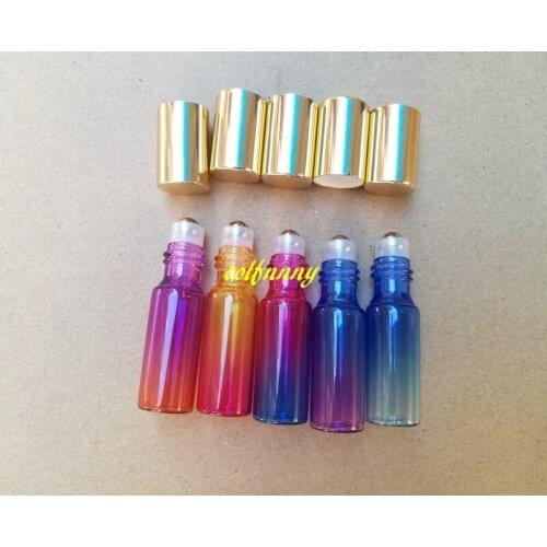 2000pcs/lot 16*55mm Size 5ML Gradient Color Glass Roll On Bottles Steel Roller Ball Essential Oil Empty Perfume Bottle C2201