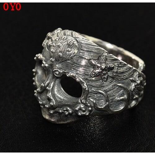 2021 new Thailand imported unisex marine element 925 sterling silver open skull ring