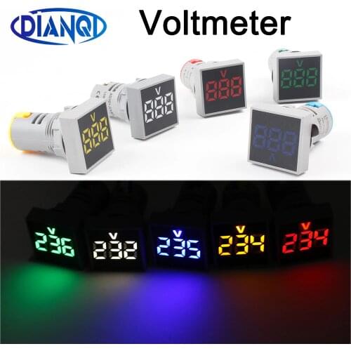 22MM DIY Mini Digital Voltmeter AC 60-500V Volt Voltage Tester Meter Monitor Power LED Indicator Pilot Lamp Light Display Square