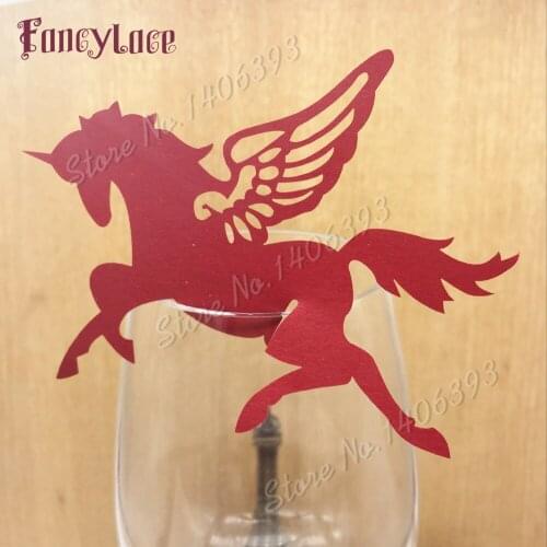 60pcs Unicorn Wedding Table Decoration Paper Place Cards Laser Cut Wine Glass Place Cards For Birthday Wedding Party Decoration