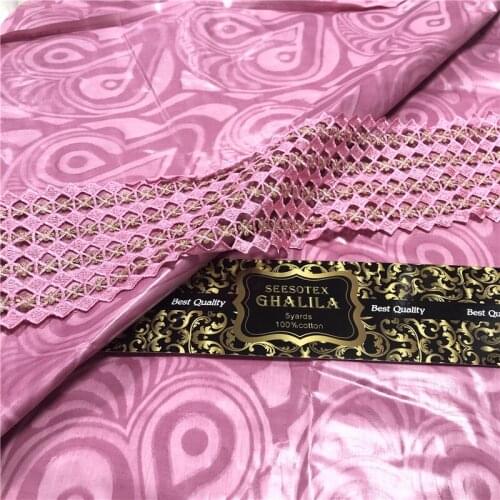 African Cotton Ghalila Shiny Baby Pink Bazin Riche Fabric 5yards with 10yards cord lace matching guipure lace fabric with bazin