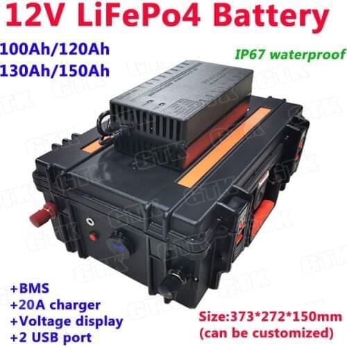 Lifepo4 12V 100Ah 120Ah 130Ah 150Ah battery pack for solar storage ups solar street light EV RV caravan motor home+10A charger