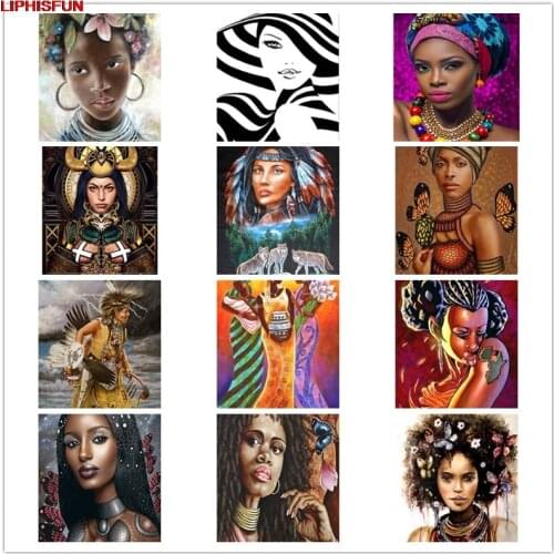5D Full Drill Diy Diamond Painting Cross Stitch Resin Square/round Diamond Embroidery Home Decoration African woman girl flower