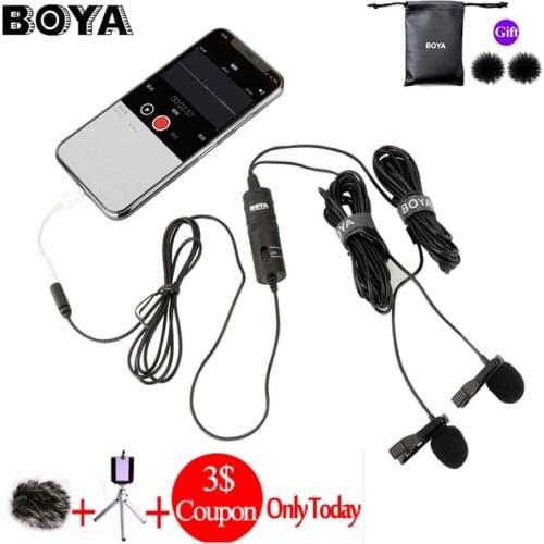 BOYA BY-M1DM Dual Head Lavalier Condenser Microphone Audio Record for iPhone Andriod DSLR Canon Nikon Camcorder VS BY-M1 BY M1