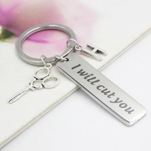 Stainless Steel Key Chain Engraved I will cut you Hair Stylist Scissors Key chain Key ring for Men Women Friends Gifts