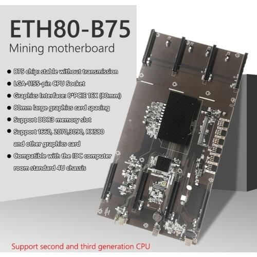 ETH80-B75 80mm 8 Graphics Card Desktop Computer Mining Motherboard 8x PCI Express 16X LGA1155 DDR3 BTC Miner Rig Board