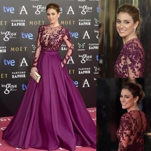 Burgundy Long Evening Dresses Beads Sheer Neck Long Sleeves Illusion Bodice Sequins Runaway Red Carpet Formal Prom Party Gowns