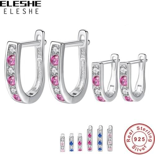 ELESHE 100% 925 Sterling Silver Hoop Earrings for Women Girls Kids With AAA Cubic Zirconia Crystal Earrings Fine Jewelry Gift