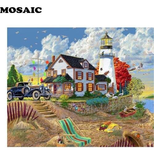 Full Square drill 5D DIY Diamond painting lighthouse Cross stitch set Diamond embroidery car/seaside stickers Mosaic decor arts