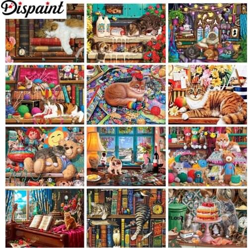 Dispaint Full Drill Diamond Painting "Animal cats and dogs" DIY Picture Of Rhinestone 5D Diamond Embroidery Cross Stitch Decor