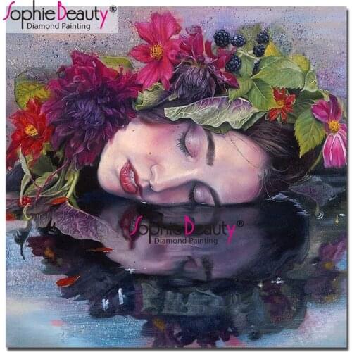 Sophie Beauty diy diamond painting cross stitch handcraft embroidery mosaic sleepping lady with flower Room Decor Gifts 19009