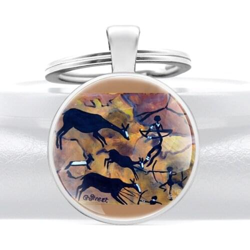 Classic Hunting Pattern Glass Dome key Chains Men Women Key Ring Jewelry Gifts