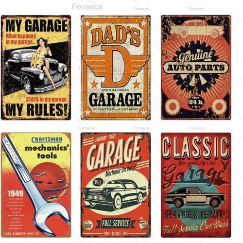 Garage Metal Sign Shabby Chic Vintage Style Plaque Wall Art Decor For Garage Car Repair Man Cave Tin Plates Iron Painting