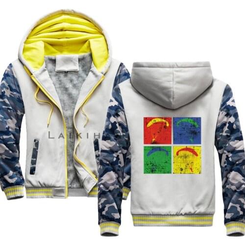 Men Retro Paragliding Sweatshirt Warm Fleece Thicken Jacket Zipper Coat Hoodies Vintage Paramotor Parachute Hoodie Sweatshirts