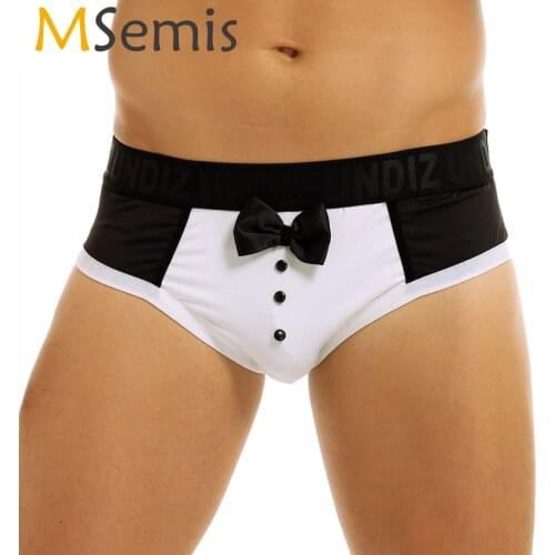 Mens Sissy Lingerie Underwear Gay Underwear Panties Color Splice Cute Bow Tie Tuxedo Briefs Underwear Satin Panties for Men Gay