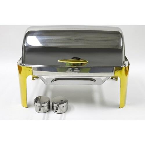 Luxury stainless steel gold plated buffet stove flip breakfast warmer hotel tableware electric heating square buffay stove