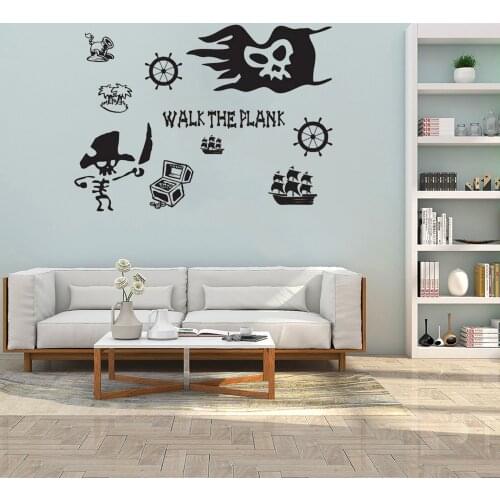 Walk the plank wall sticker Pirate Ship Pirate Elements Wall Decal Home Decor For Kidsroom Living room vinyl Mural DW6094