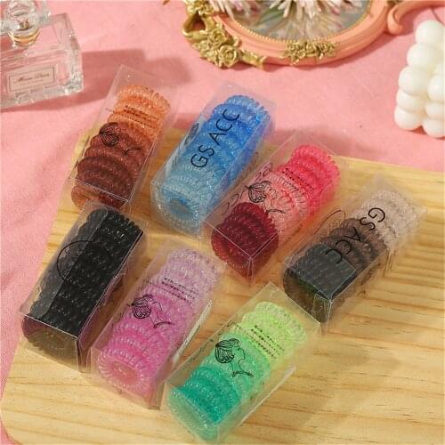 New Women Thin Gradient Colorful Elastic Telephone Plastic Rubber Hair Ties Scrunchies Hair Ring Band Hair Accessories