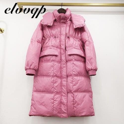 Oversized Winter Warm Thicken White Duck Down Jacket Women Fashion Elegant Loose Long Coat Parka Female Hooded Outerwear Lu1568