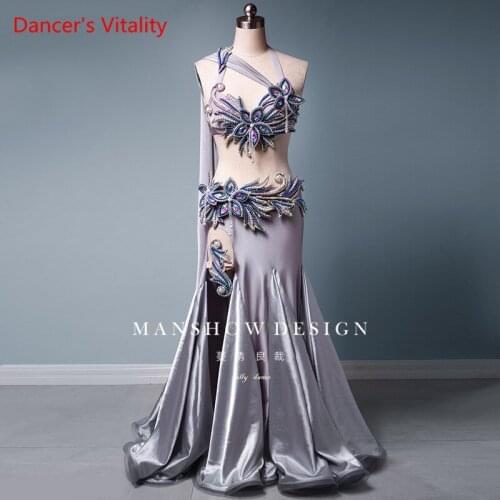 Professional Custom Made Belly Dance Costume Women New Suit Sexy Oriental Dance Silver Gray Luxury Ance Dress