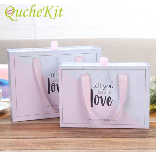 Drawer Simple Pink High Quality Gift Present Box Fresh Hand Cardboard Gift Packaging Box Drawer Handheld For Wedding Birthday