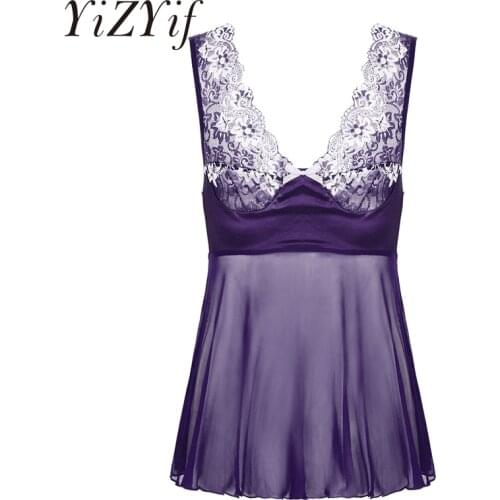 Sexy Babydoll For Men Sissy Lingerie Deep V Lace Floral Mesh See-through Mini Dress Babydoll Sleepwear Nightwear Gay Men Dress