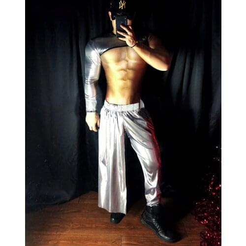 Silver new style bar and nightclub mens performance performance clothing silver technology style party sexy performance clothin