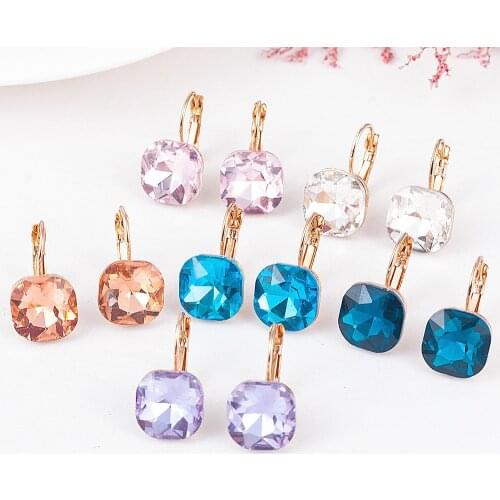 Fashion Gold Blue Color Earring For Women Crystal Cubic Zirconia Stud Earrings Stone Pendientes Mujer Moda Minimalist Earrings