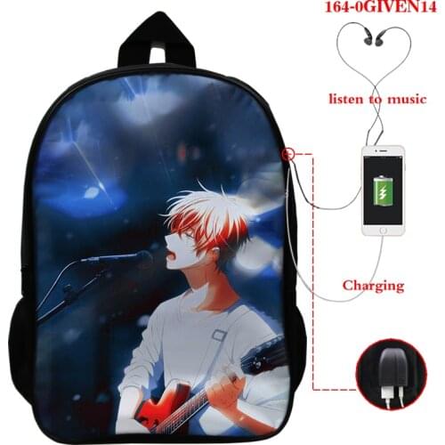 16 Inch GIVEN Anime Backpack Schoolbags USB Charging Teenage Boy Girl Cartoon GIVEN Backpack Travel Shoulder Bag Laptop Backpack