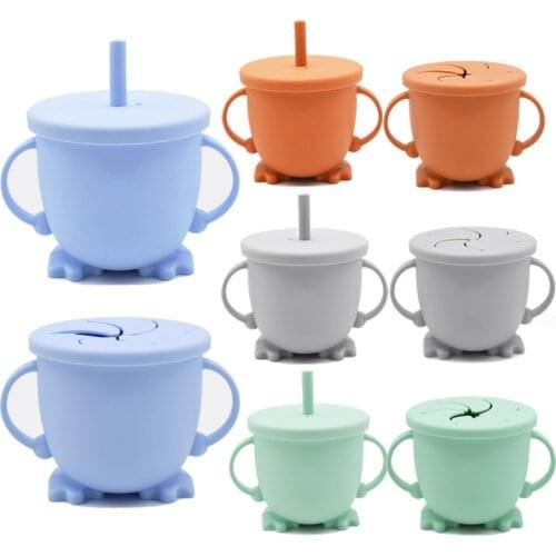 BPA Free Baby Feeding Cups Silicone Sippy Snack Cup Leakproof Portable Training Cup For Kids With Silicone Sippy Cup Lids Solid