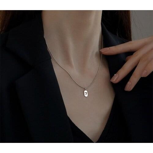 U-Magical Textured Stainless Steel Lucky Number 7 Pendant Necklace for Women Gothic Metal Chain Hollow Out Necklace Jewellery